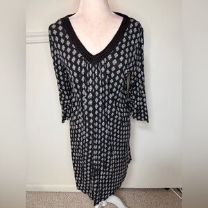 Ellen Tracy Black and White Patterned Long Sleeve Dress size L